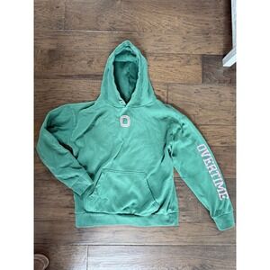 Overtime Hoodie Green Pink Graphic Sleeve Logo Pullover Sweatshirt